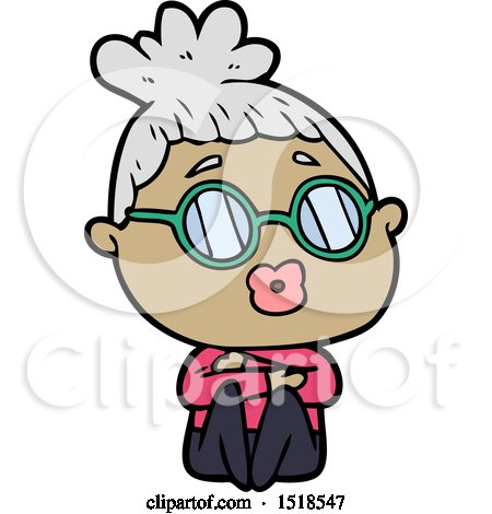 Cartoon Sitting Woman Wearing Spectacles by lineartestpilot