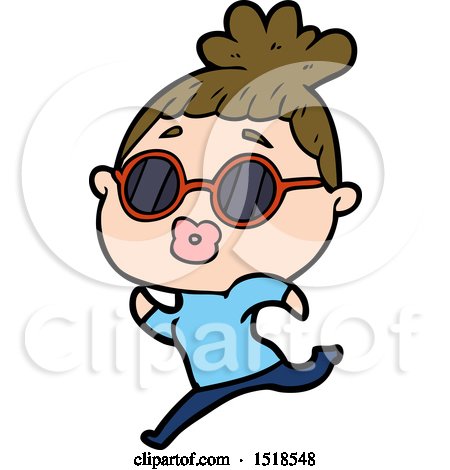 Cartoon Woman Running Wearing Sunglasses by lineartestpilot