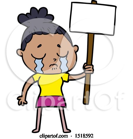 Cartoon Crying Woman with Protest Sign by lineartestpilot