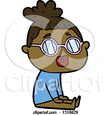 Cartoon Sitting Woman Wearing Spectacles by lineartestpilot