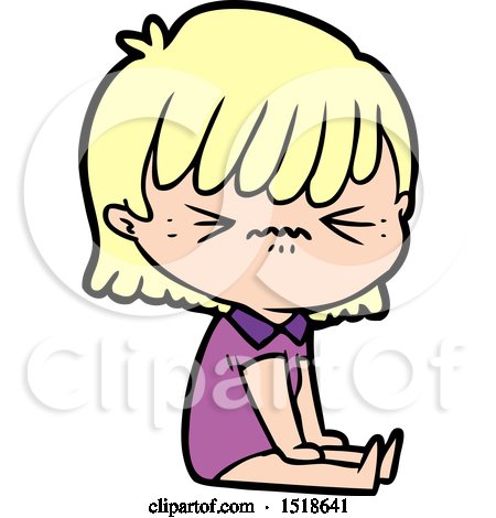 Annoyed Cartoon Girl Sitting by lineartestpilot