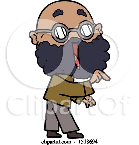 Cartoon Joyful Man with Beard Pointing Finger by lineartestpilot