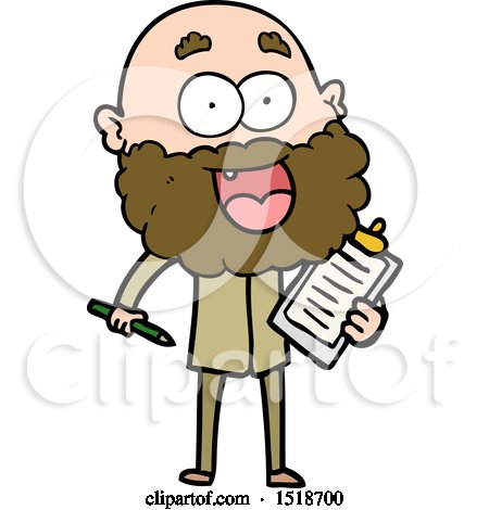 Cartoon Crazy Happy Man with Beard and Clip Board for Notes by lineartestpilot