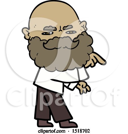 Cartoon Man with Beard Frowning and Pointing by lineartestpilot