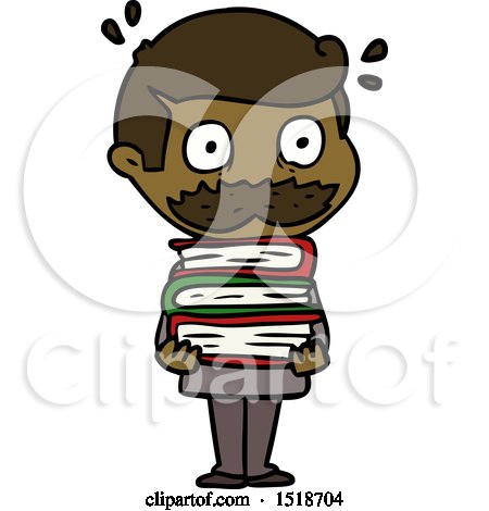 Cartoon Man with Mustache and Books by lineartestpilot