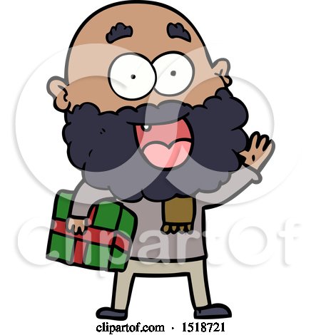 Cartoon Crazy Happy Man with Beard and Gift Under Arm by lineartestpilot