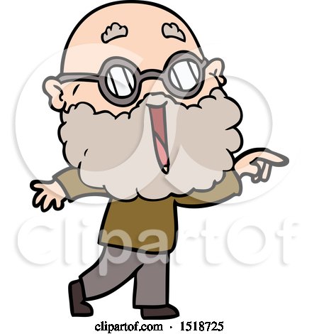 Cartoon Joyful Man with Beard Pointing Finger by lineartestpilot