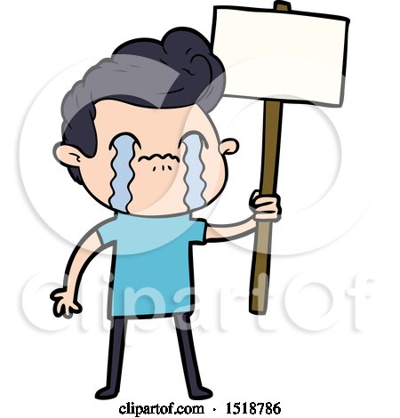 Cartoon Man Crying Holding Sign by lineartestpilot