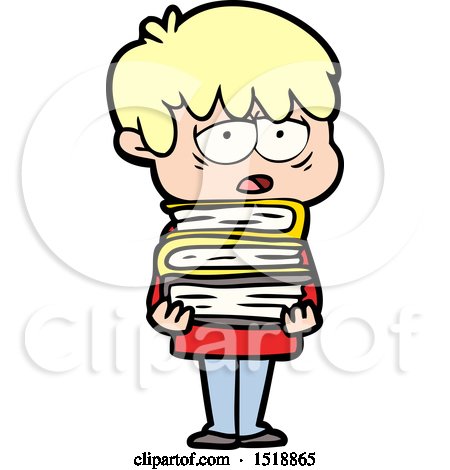 Cartoon Exhausted Boy Holding Book by lineartestpilot