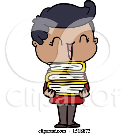 Cartoon Laughing Boy Carrying Books by lineartestpilot