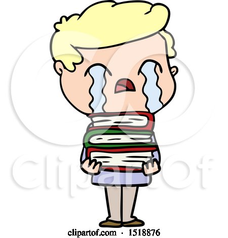 Cartoon Man Crying over Stack of Books by lineartestpilot