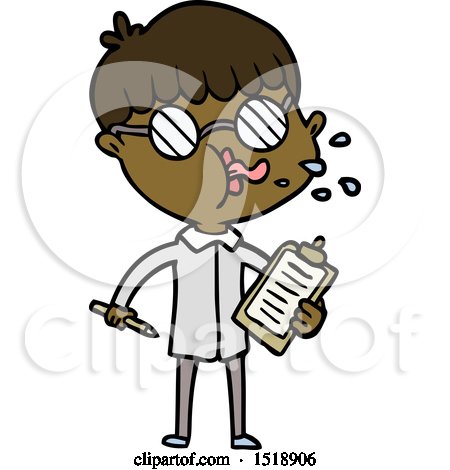 Cartoon Boy Wearing Spectacles with Clip Board by lineartestpilot