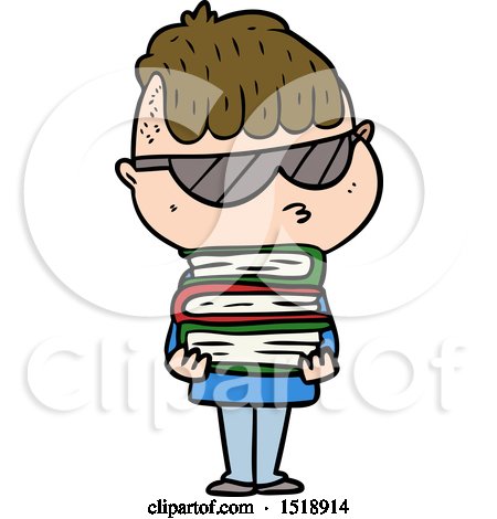 Cartoon Boy Wearing Sunglasses with Stack of Books by lineartestpilot