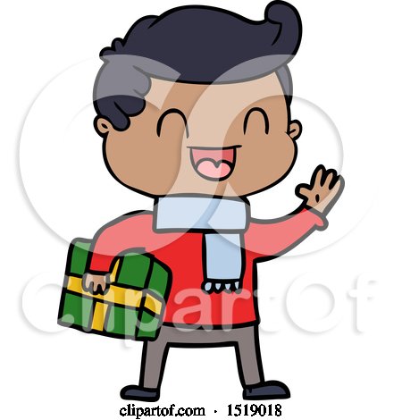 Cartoon Laughing Man Holding Gift by lineartestpilot