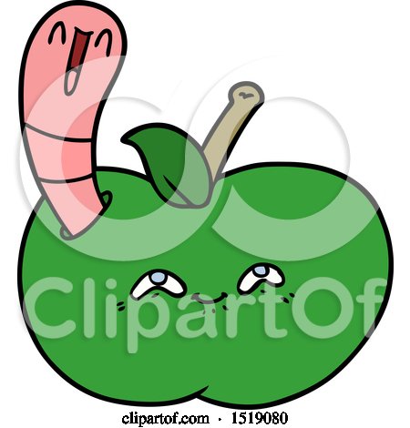 Cartoon Worm in Happy Apple by lineartestpilot