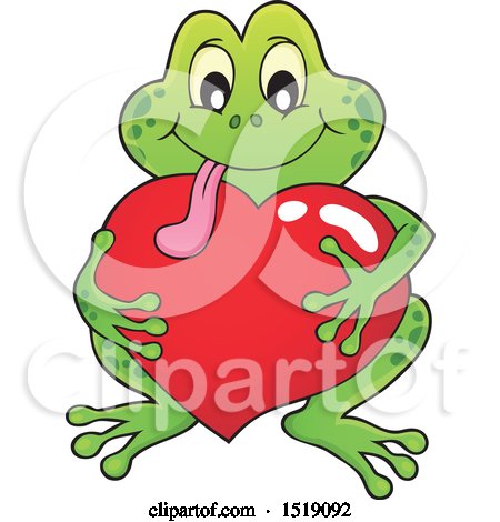Clipart of a Valentine Frog Hugging a Heart - Royalty Free Vector Illustration by visekart