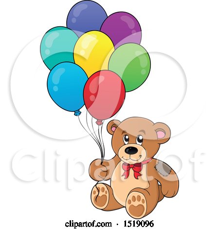 Clipart of a Teddy Bear Holding Party Balloons - Royalty Free Vector Illustration by visekart