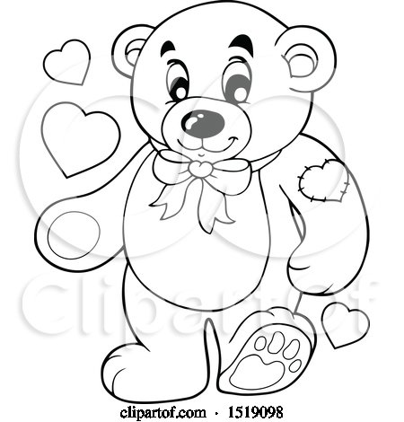 Clipart of a Black and White Valentine Teddy Bear with Hearts - Royalty Free Vector Illustration by visekart