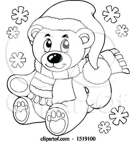 Clipart of a Black and White Christmas Teddy Bear - Royalty Free Vector Illustration by visekart
