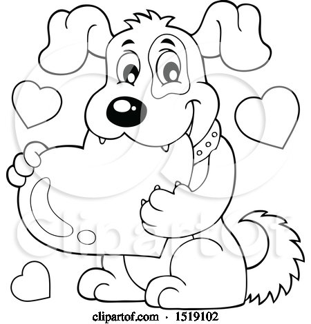Clipart of a Black and White Dog Holding a Valentine Heart - Royalty Free Vector Illustration by visekart