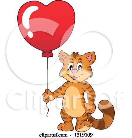 Clipart of a Valentine Cat Holding a Heart Balloon - Royalty Free Vector Illustration by visekart