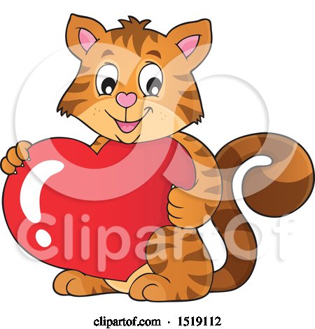 Clipart of a Valentine Cat Holding a Heart - Royalty Free Vector Illustration by visekart