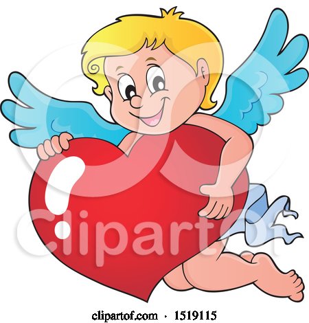 Clipart of a Happy Cupid Hugging a Valentine Heart - Royalty Free Vector Illustration by visekart