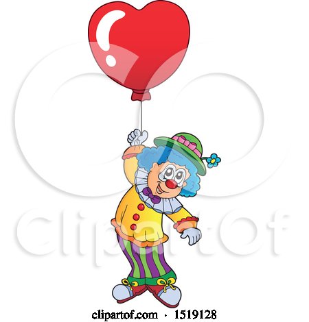 Clipart of a Clown Floating with a Valentine Heart Balloon - Royalty Free Vector Illustration by visekart
