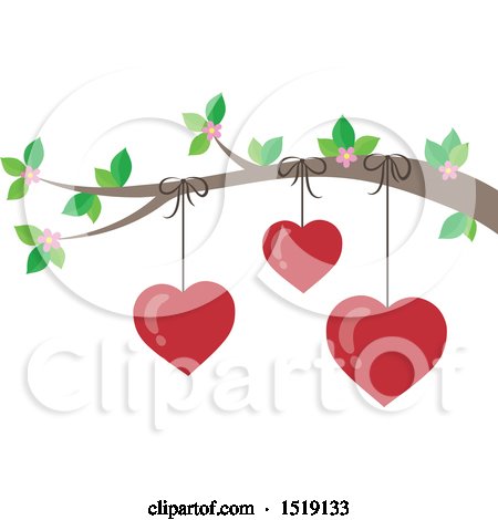 Clipart of a Spring Tree Branch with Suspended Valentine Hearts - Royalty Free Vector Illustration by visekart