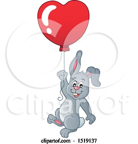 Clipart of a Rabbit Holding a Heart Balloon - Royalty Free Vector Illustration by visekart