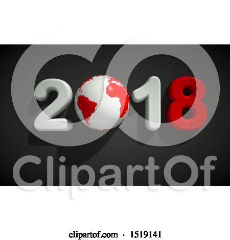 Clipart of a 3d New Year 2018 Design with a Red and White Globe, on a Black Background - Royalty Free Illustration by chrisroll