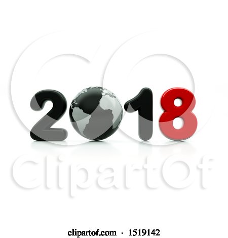 Clipart of a 3d New Year 2018 Design with a Globe, on a White Background - Royalty Free Illustration by chrisroll