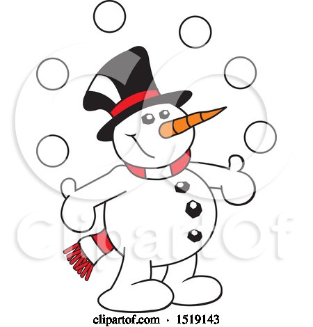 Clipart of a Cartoon Snowman Juggling Snow Balls - Royalty Free Vector Illustration by Johnny Sajem
