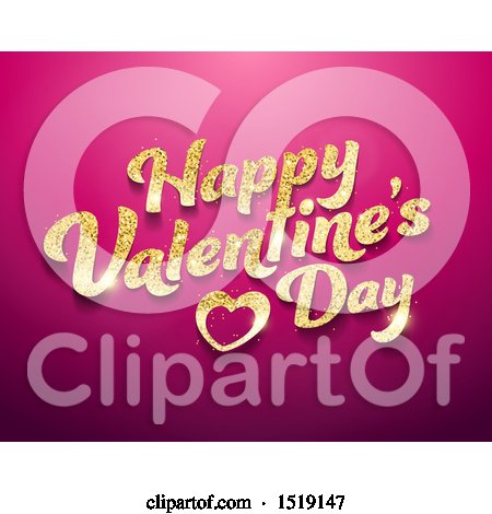 Clipart of a Golden Glitter Happy Valentines Day Greeting on Gradient Pink - Royalty Free Vector Illustration by beboy