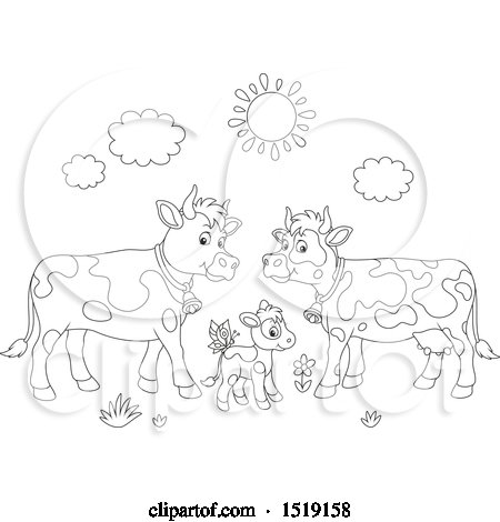 Clipart of a Black and White Calf and Cows - Royalty Free Vector Illustration by Alex Bannykh