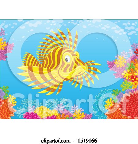 Clipart of a Lionfish at a Coral Reef - Royalty Free Vector Illustration by Alex Bannykh