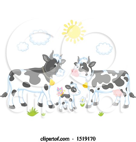 Clipart of a Calf and Cows - Royalty Free Vector Illustration by Alex Bannykh