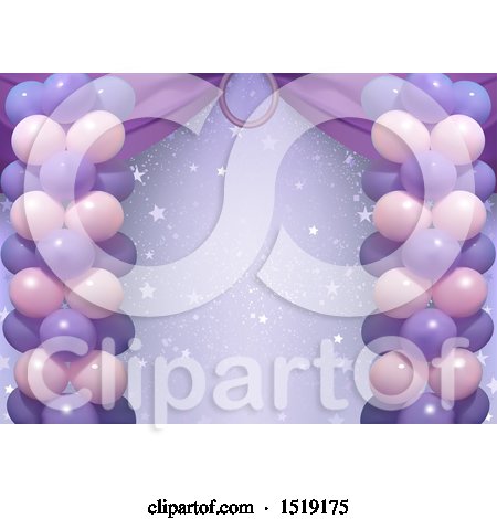 Clipart of a Purple Party Background with Stars and Balloons - Royalty Free Vector Illustration by dero