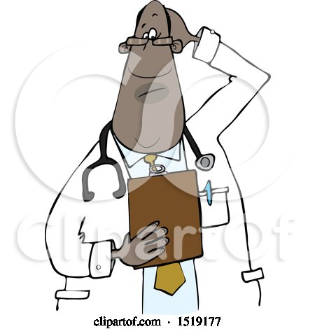 Clipart of a Black Male Doctor Holding a Clipboard - Royalty Free Vector Illustration by djart
