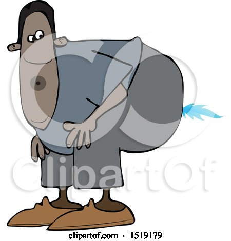 Clipart of a Cartoon Black Man Farting a Blue Flame - Royalty Free Vector Illustration by djart
