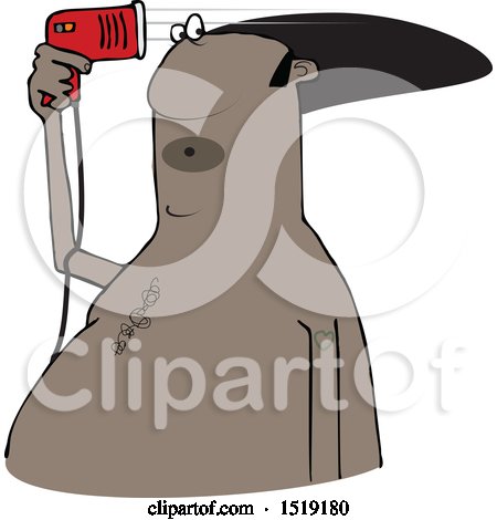 Clipart of a Cartoon Black Man Blow Drying His Hair - Royalty Free Vector Illustration by djart