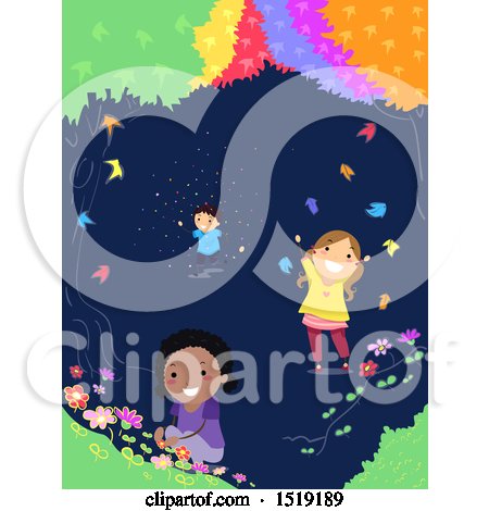 Clipart of a Group of Children Imagining Colors and Flowers - Royalty Free Vector Illustration by BNP Design Studio