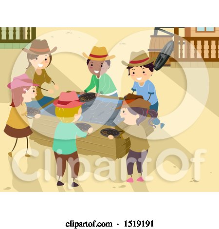 Clipart of a Group of Children Mining Gold - Royalty Free Vector Illustration by BNP Design Studio