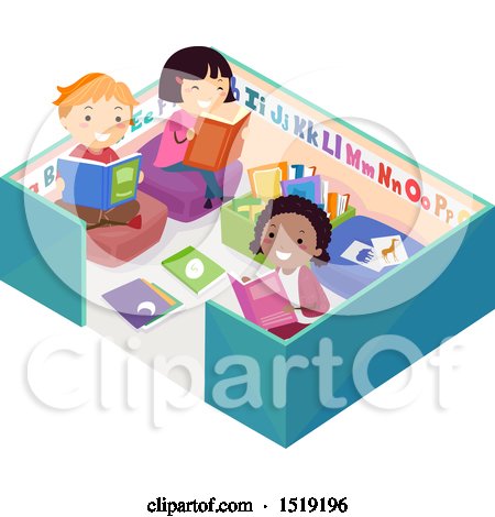 Clipart of a Group of Children Reading in a Pen - Royalty Free Vector Illustration by BNP Design Studio