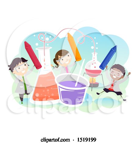 Clipart of a Group of Children with Giant Science Equipment - Royalty Free Vector Illustration by BNP Design Studio
