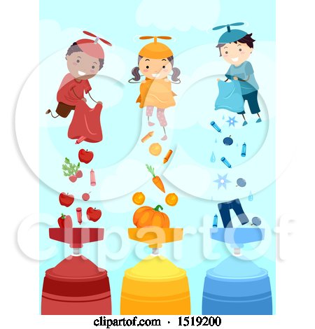Clipart of a Group of Children with Color Tanks and Items - Royalty Free Vector Illustration by BNP Design Studio
