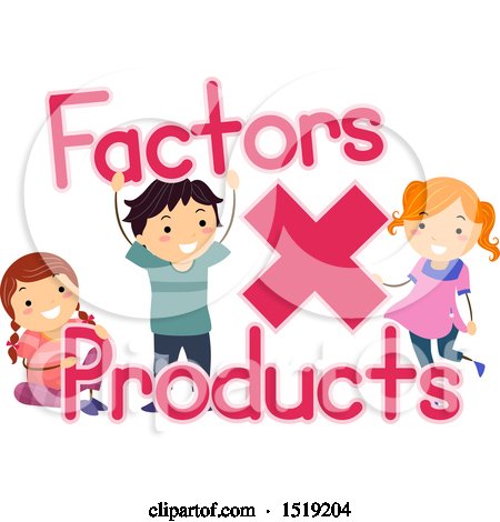 Clipart of a Group of Children with a Math Times Symbol, Factors and Products Terms - Royalty Free Vector Illustration by BNP Design Studio