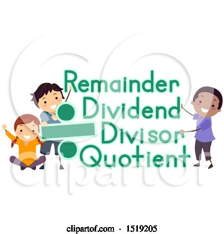 Clipart of a Group of Children with Divide Sign and Remainder, Dividend, Divisor and Quotient Terms - Royalty Free Vector Illustration by BNP Design Studio