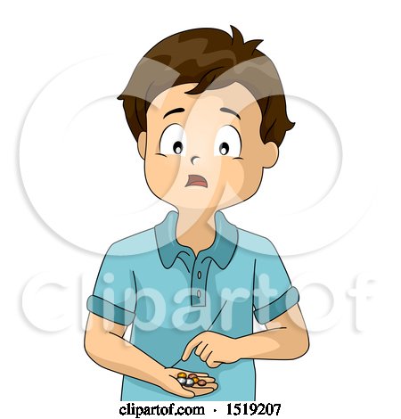 Clipart of a Worried Boy Counting Money in His Hand - Royalty Free Vector Illustration by BNP Design Studio