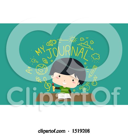 Clipart of a Male Student Writing in a Journal - Royalty Free Vector Illustration by BNP Design Studio
